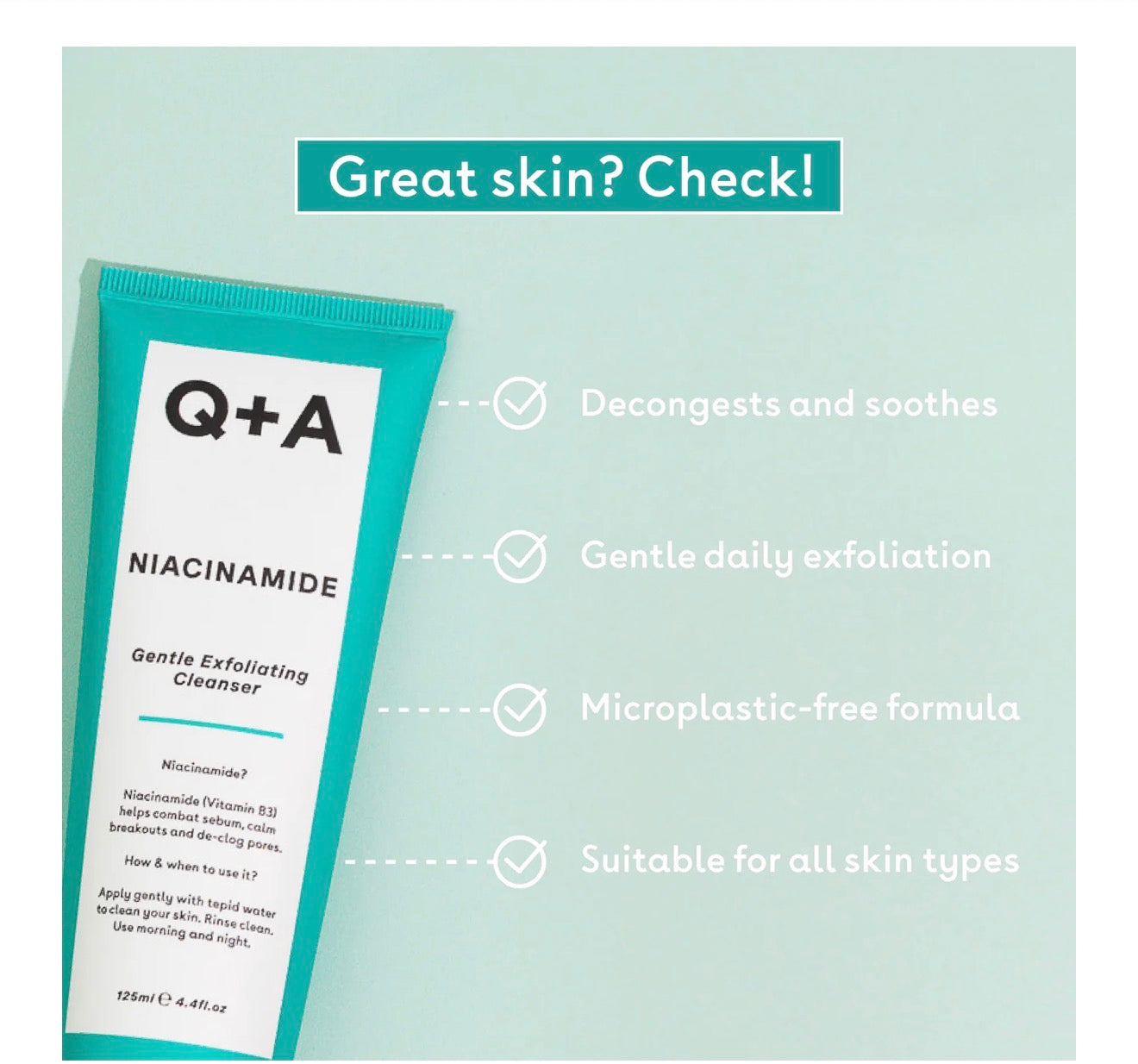 Q+A Niacinamide Gentle Exfoliating Cleanser 125ml