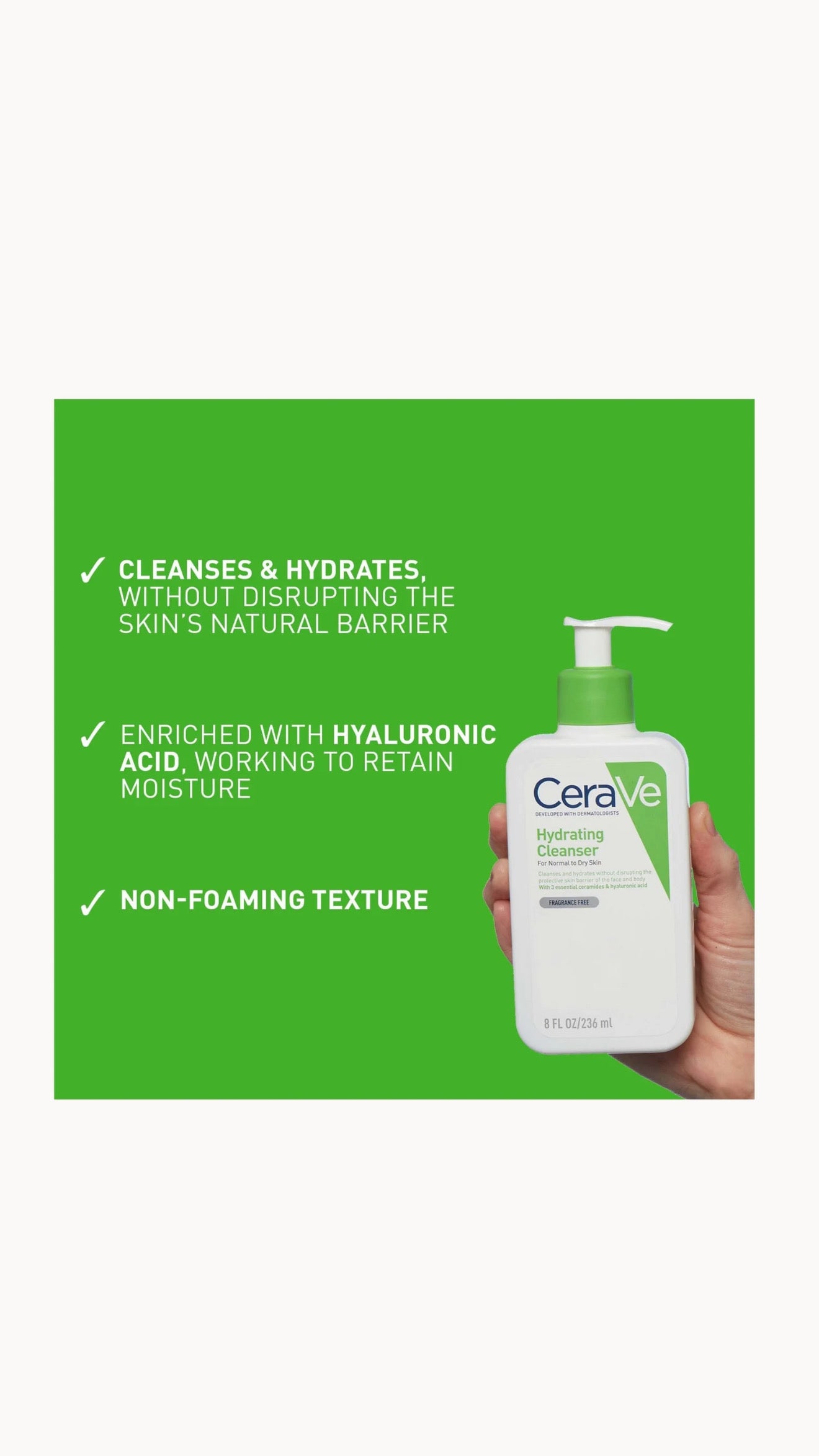 CeraVe Hydrating Cleanser with Hyaluronic Acid for Normal to Dry Skin