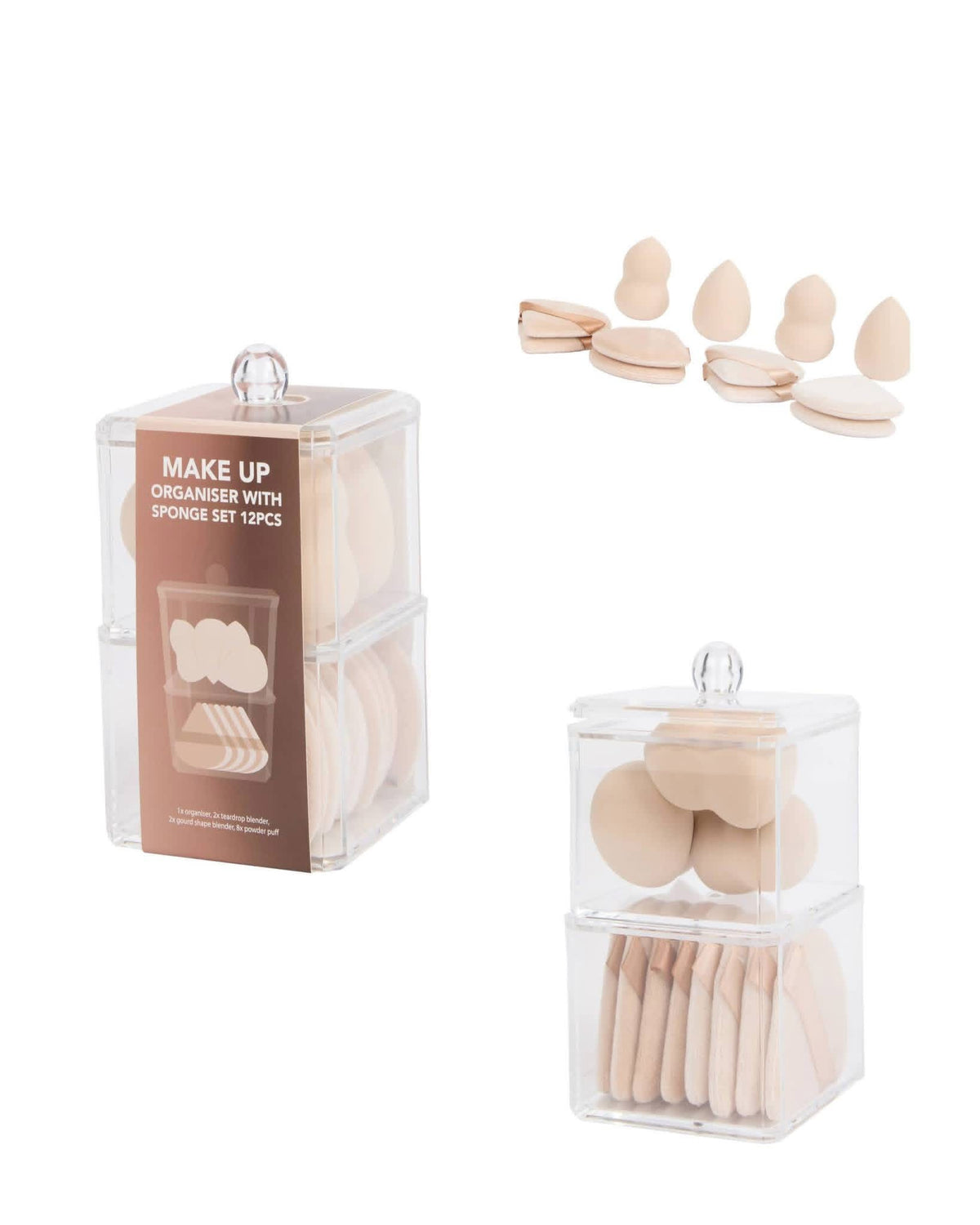Make up Organizer with sponge set 12pcs