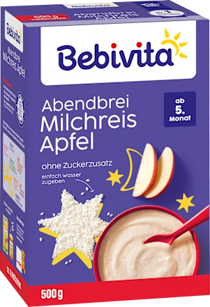 Bebivita Evening Milk Porridge – Rice Pudding with Apple (from 5 months), 500 g