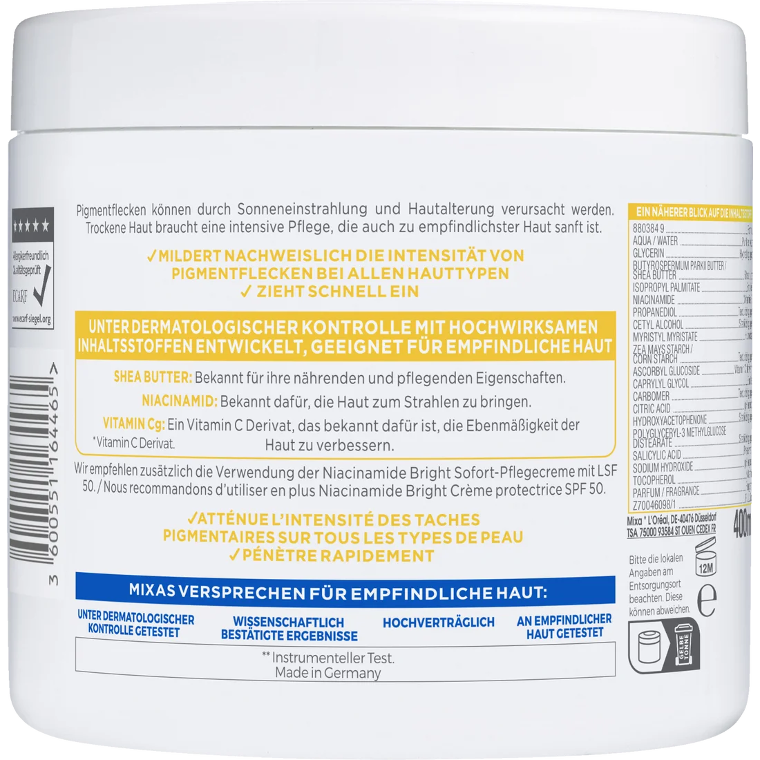 Mixa Niacinamide Bright Nourishing Anti-Dark Spot Cream