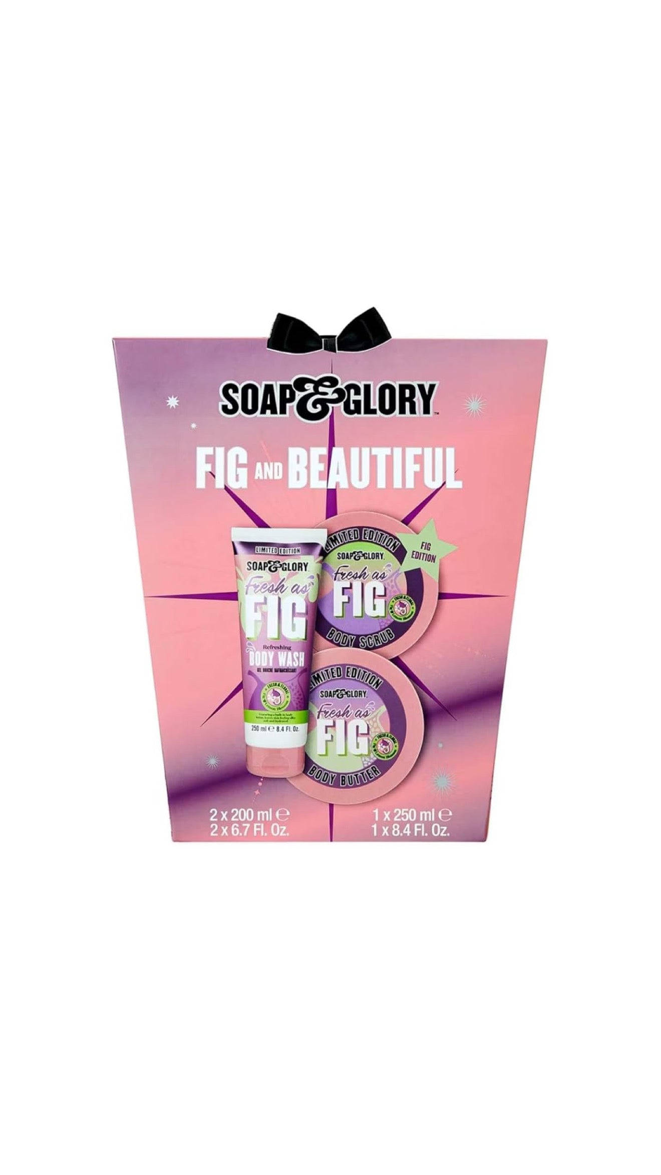 Soap Glory Fresh As Fig Body Care Gift Set 3 ITEMS | Body Wash 250ml, Body Scrub 200ml, Body Butter 200ml | LIMITED TIME