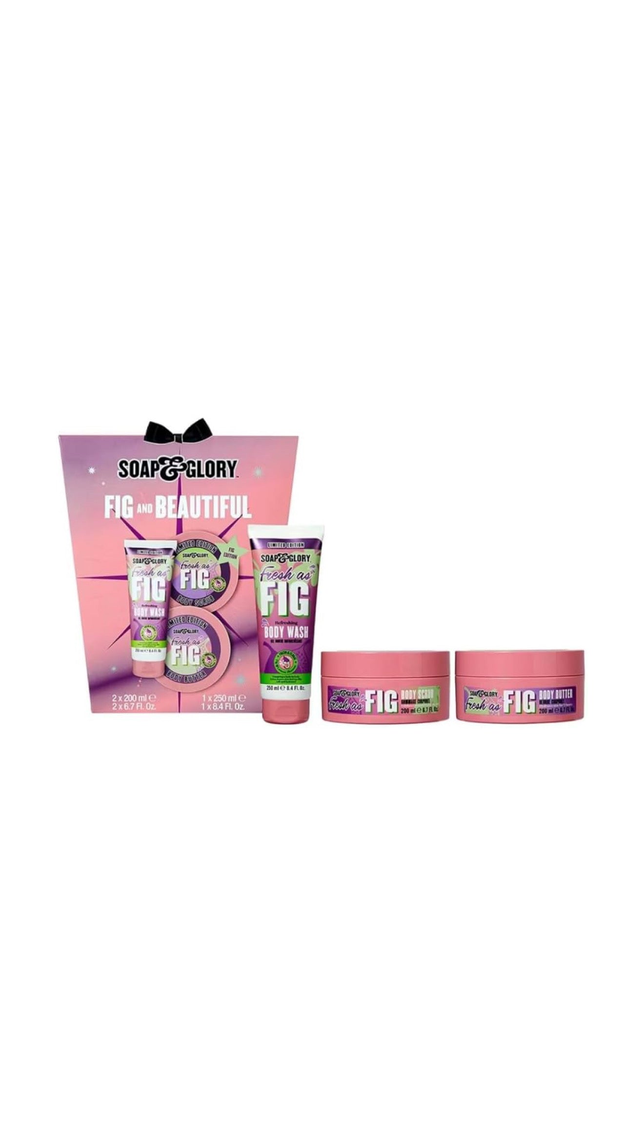 Soap Glory Fresh As Fig Body Care Gift Set 3 ITEMS | Body Wash 250ml, Body Scrub 200ml, Body Butter 200ml | LIMITED TIME