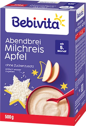 Bebivita Evening Milk Porridge – Rice Pudding with Apple (from 5 months), 500 g