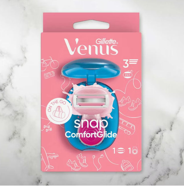 Gillette Venus Travel Razor, Extra Smooth Snap 3 Blade Women's Razor + Travel Case