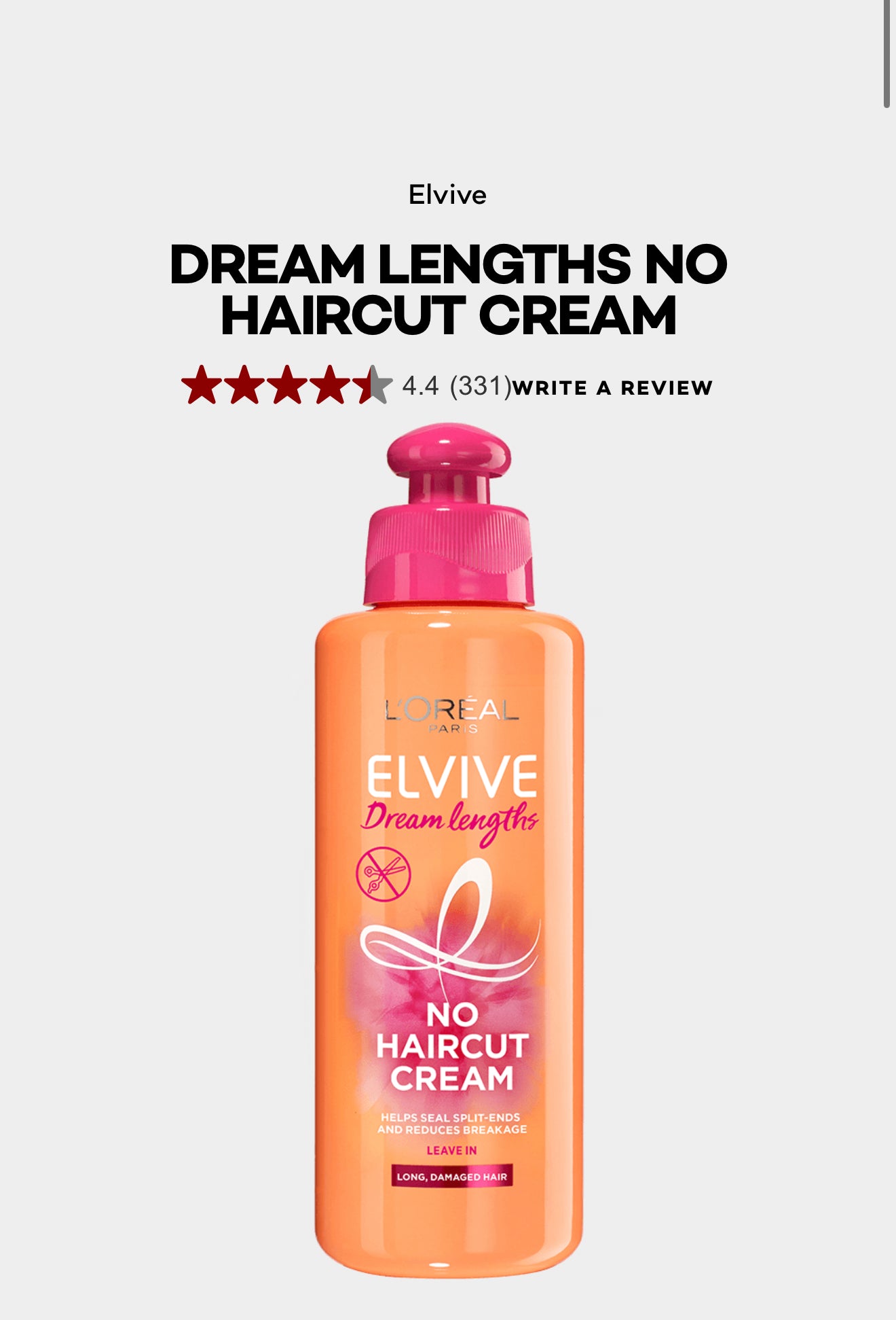 L'Oreal Paris Elvive Dream Lengths No Haircut Cream, Leave-in Conditioner for Long Damaged Hair 200ml