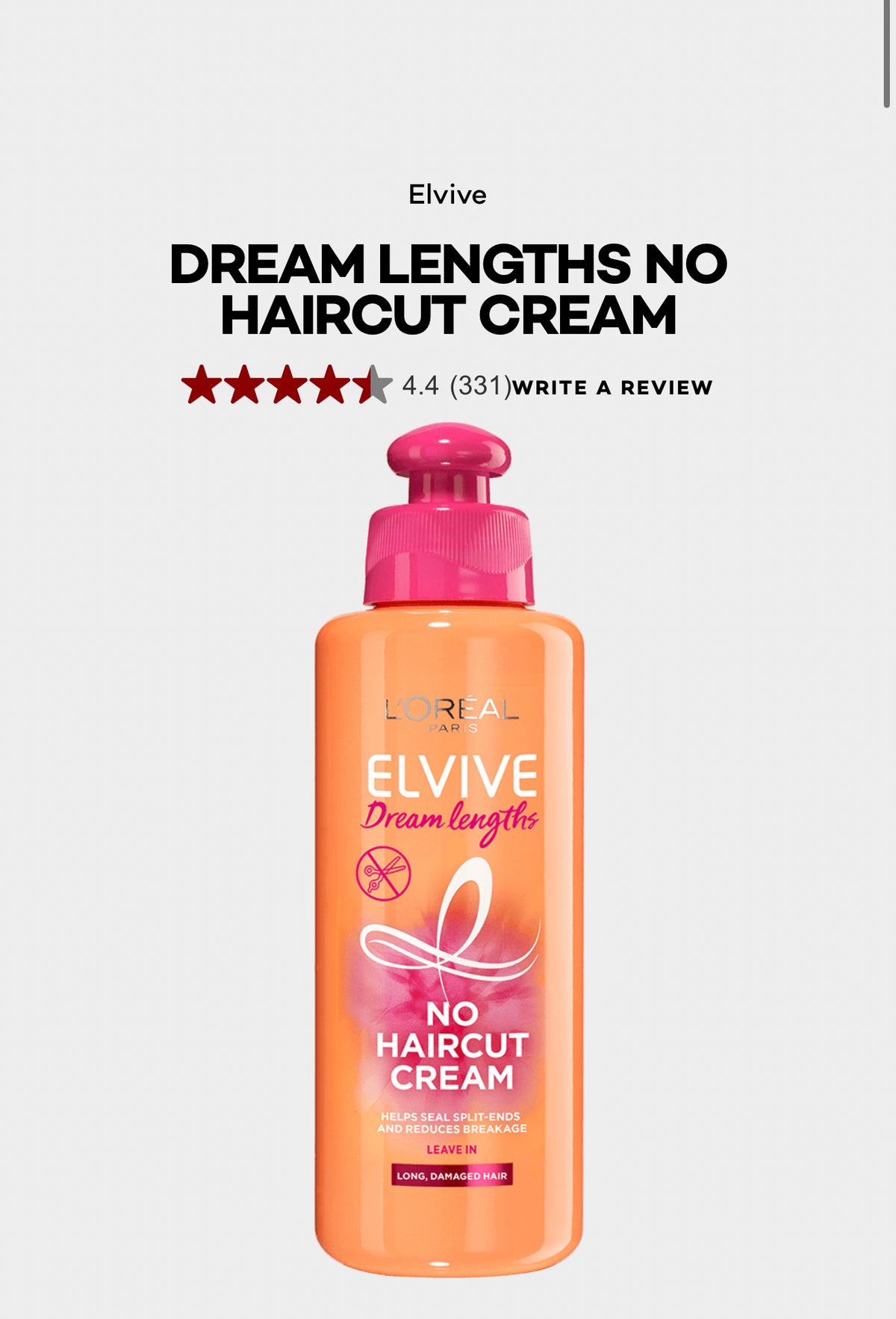 L'Oreal Paris Elvive Dream Lengths No Haircut Cream, Leave-in Conditioner for Long Damaged Hair 200ml