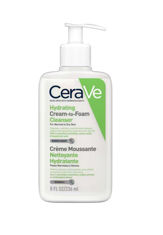 CeraVe Hydrating Cream-to-Foam Cleanser with Amino Acids for Normal to Dry Skin 236ml