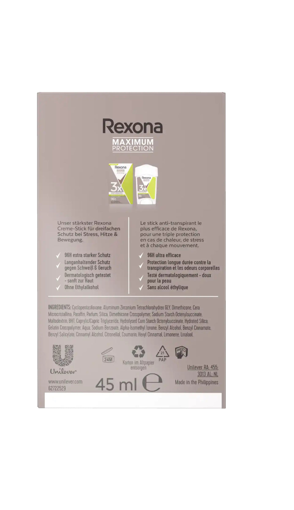 Rexona
Antitranspirant Deocreme Maximum Protection Confidence, 45 ml