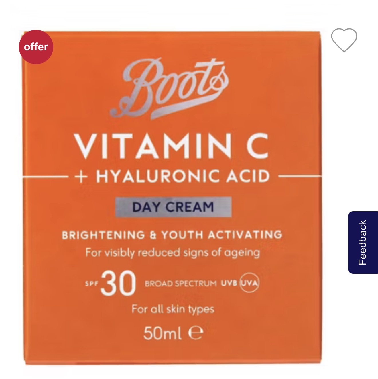 Boots Vitamin C + Hyaluronic Acid Day Cream SPF30 50ml