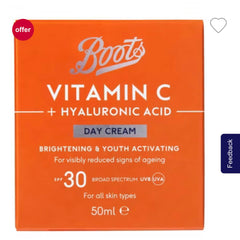 Boots Vitamin C + Hyaluronic Acid Day Cream SPF30 50ml
