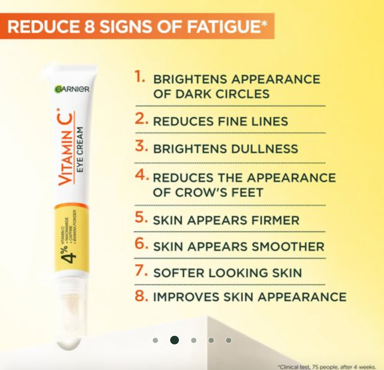 Garnier Brightening Vitamin C Eye Cream, 4% Vitamin C, Niacinamide, Banana Powder, Caffeine, 15ml