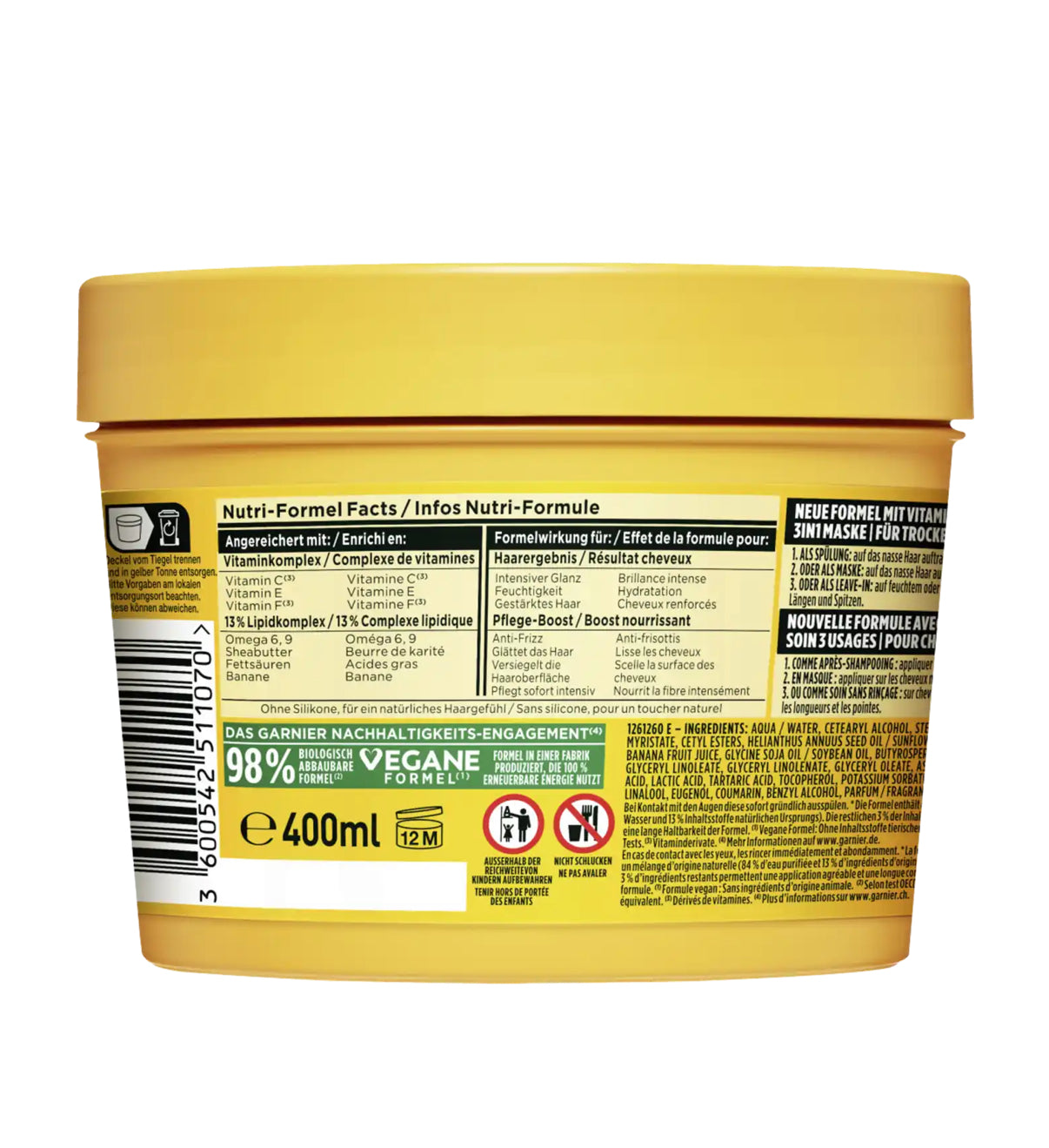 Garnier Ultimate Blends Hair Food Banana 3-in-1 Dry Hair Mask Treatment 400ml