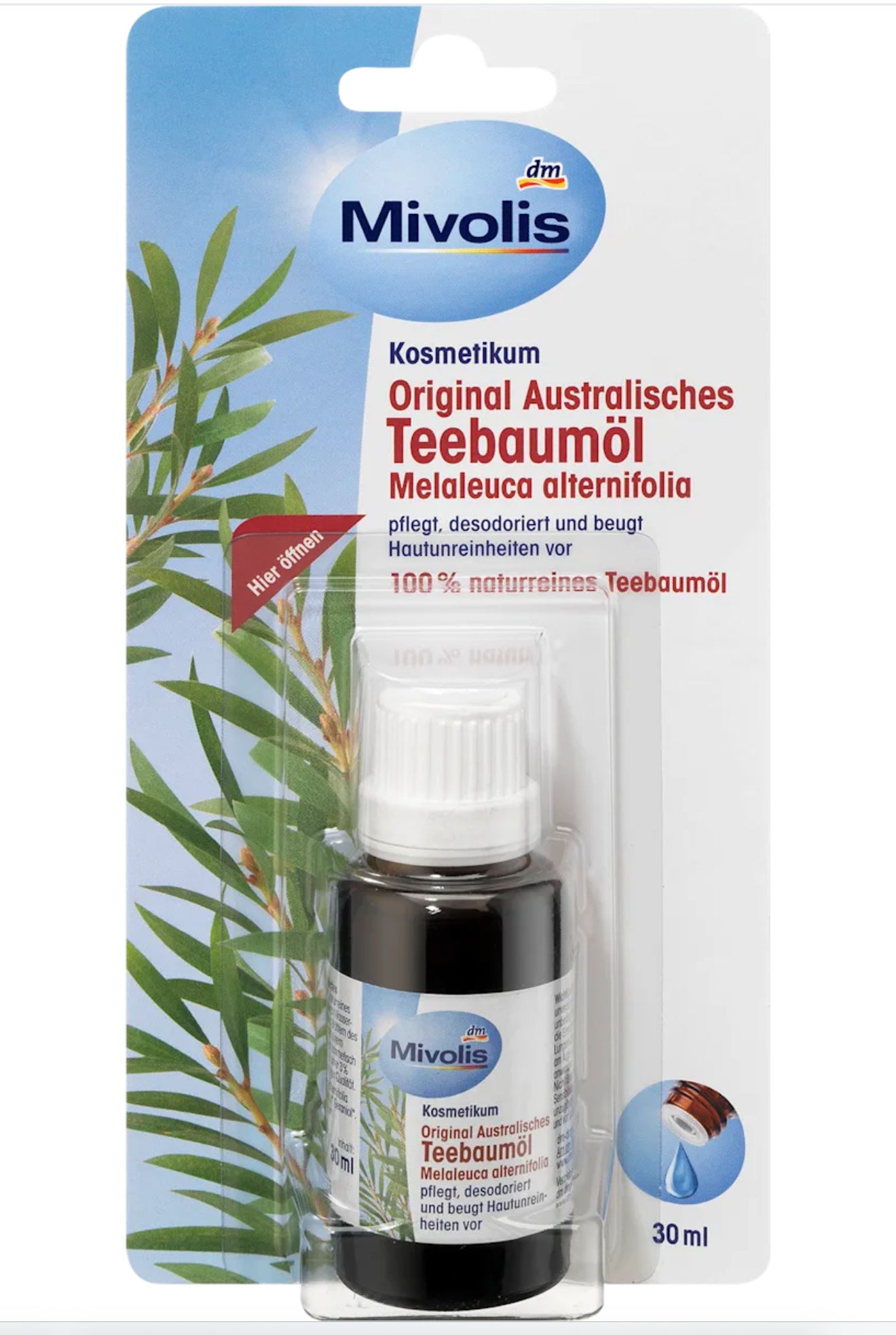 Mivolis
Australisches Teebaumöl Melaleuca alternifolia, 30 ml