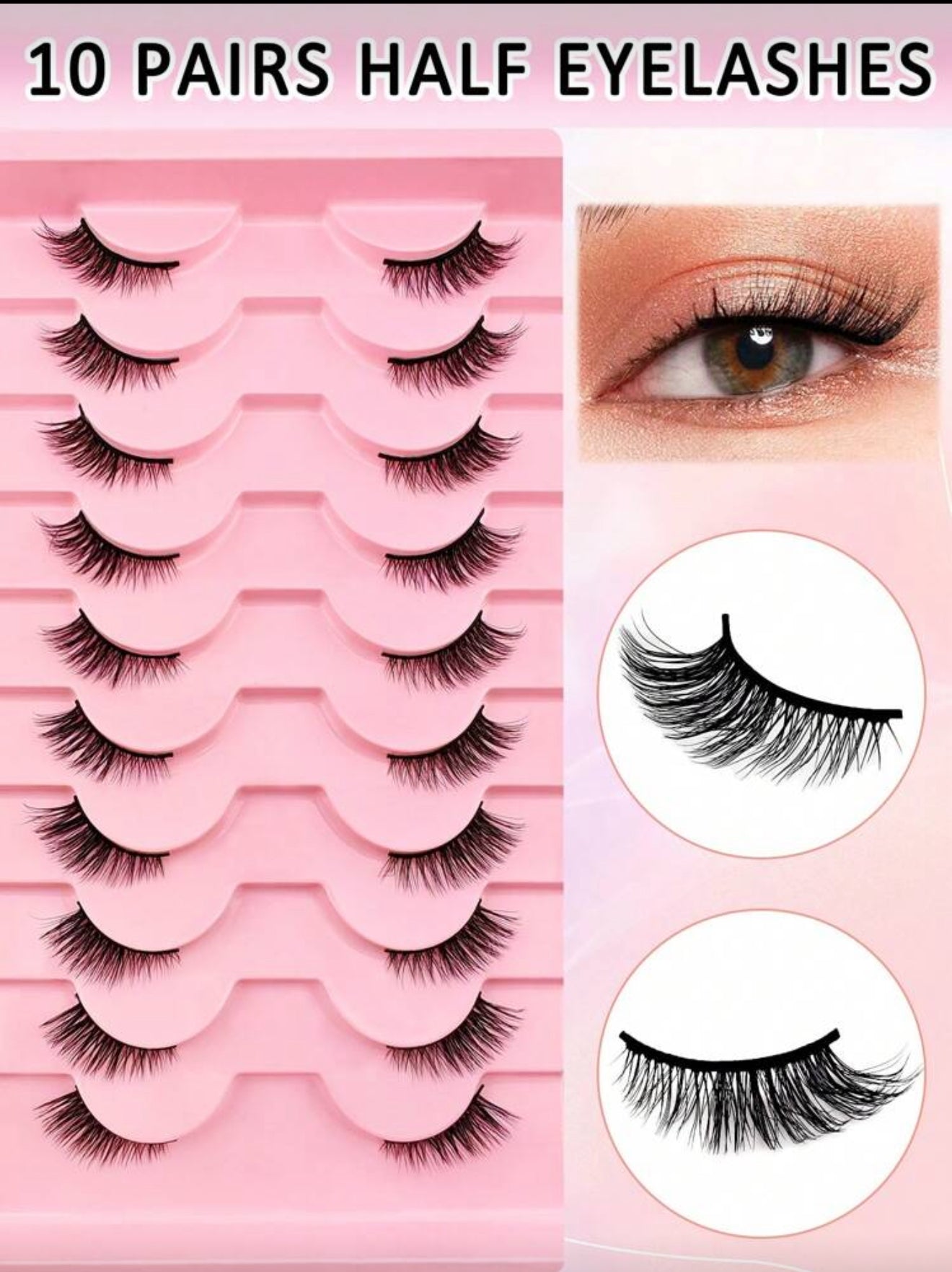 10 Pairs Half Lashes Natural Look Wispy Fluffy Cat Eye Look Natural Short Accent Lashes End Lashes Corner Eyelashes 3/4 Lashes Reusable Lashes Pack Strip Lashes, Lashes, Eyelashes, Fake Lashes