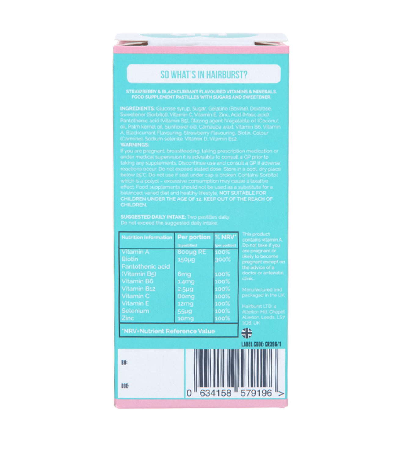 Hairburst Chewable Hair Vitamins 30 Day Supply 60 Pastilles