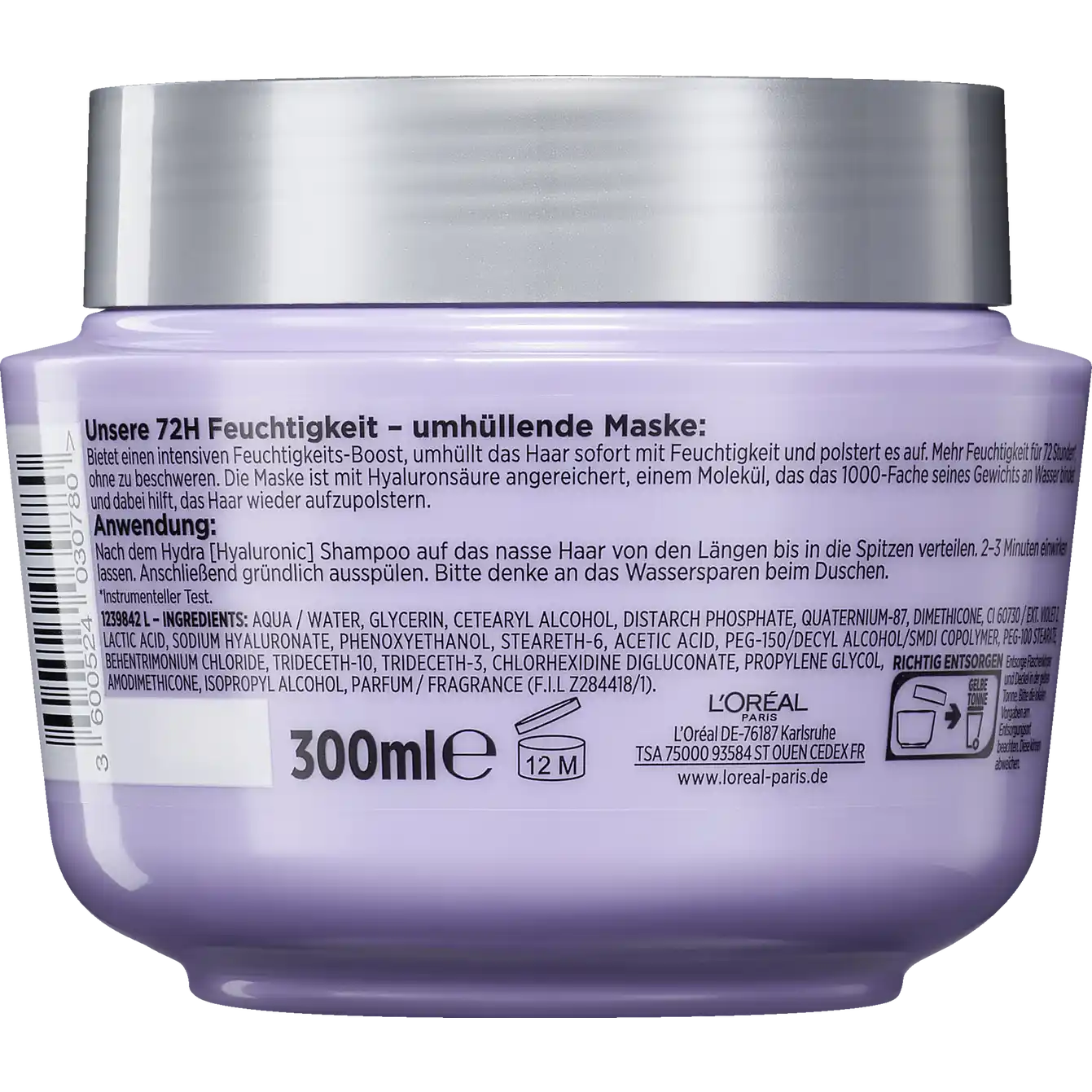 L'Oreal Paris Elvive Hydra Hyaluronic Hair Mask with Hyaluronic Acid for Dry Hair 300ml